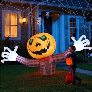7FT Long Halloween Inflatable Outdoor Decorations, Giant Pumpkin Ghost